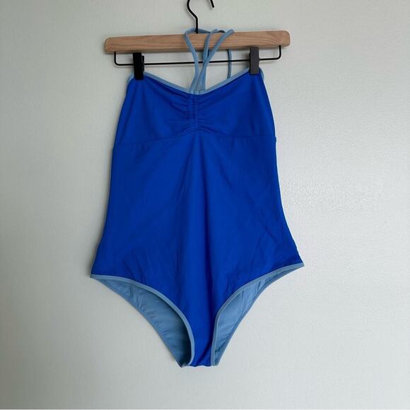 Diane Von Furstenberg Blue Bandeau Halter One-Piece Swimsuit - Picture 2 of 5